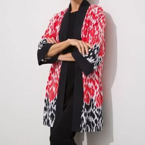 Chicos Travelers‎ Duster Kimono Jacket Sm Md Artsy Ikat Red Black White Open